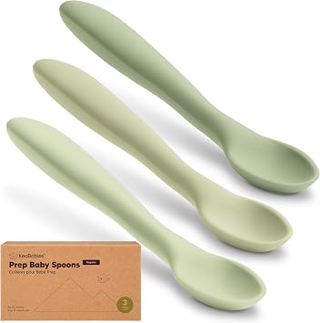 KeaBabies Silicone Baby Spoons Self Feeding 6-12 months, 3-Pack Sage