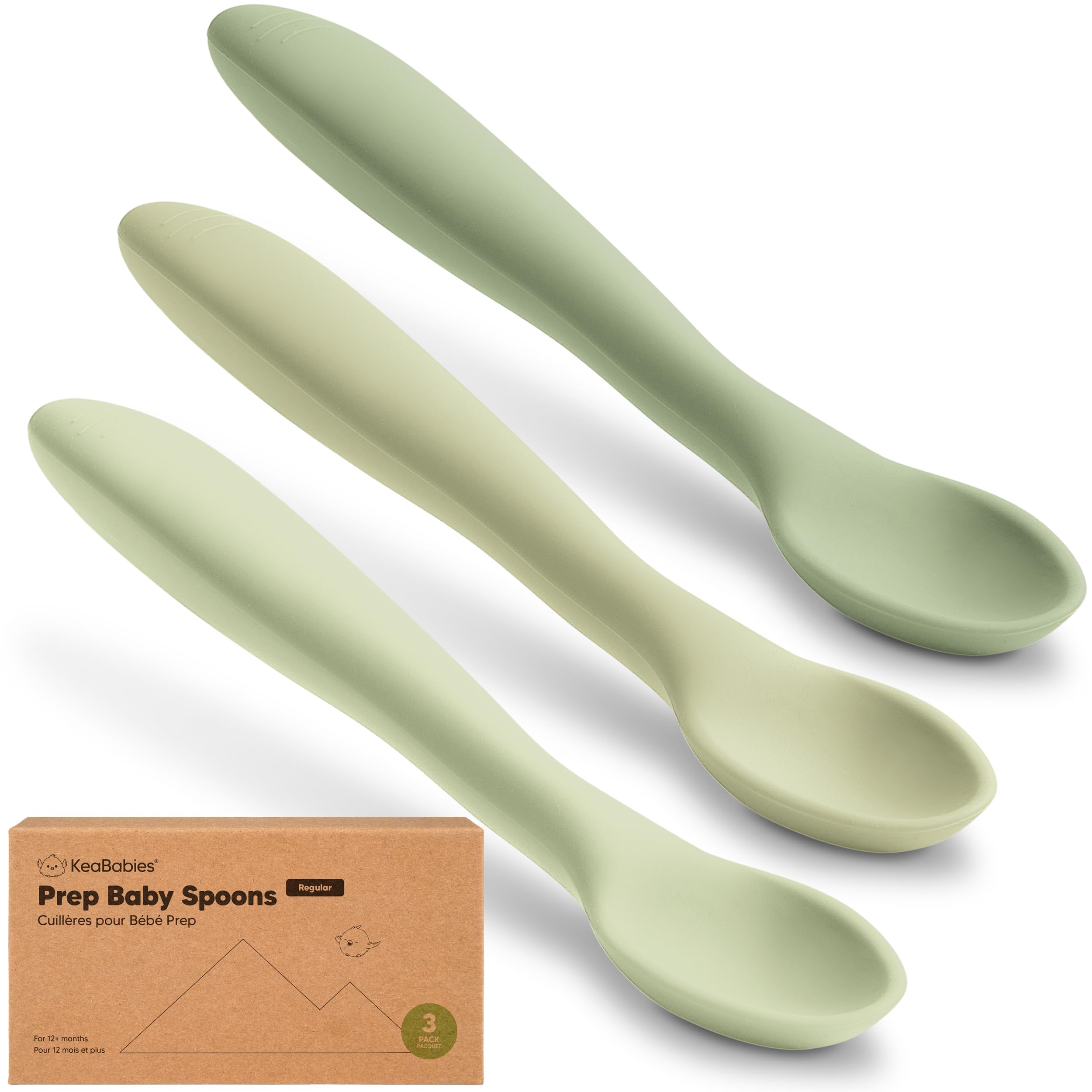 KeaBabies Silicone Baby Spoons, Self Feeding 6-12 months - 3-Pack Baby Weaning Eating Utensils, Toddler First Food Training Spoon, Infant, Kids Feeding Supplies Essential Set, Dishwasher-safe (Sage)