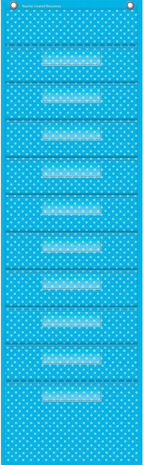 Teacher Created Resources Aqua Polka Dots 10 Pocket File Storage Pocket Chart (TCR20738)