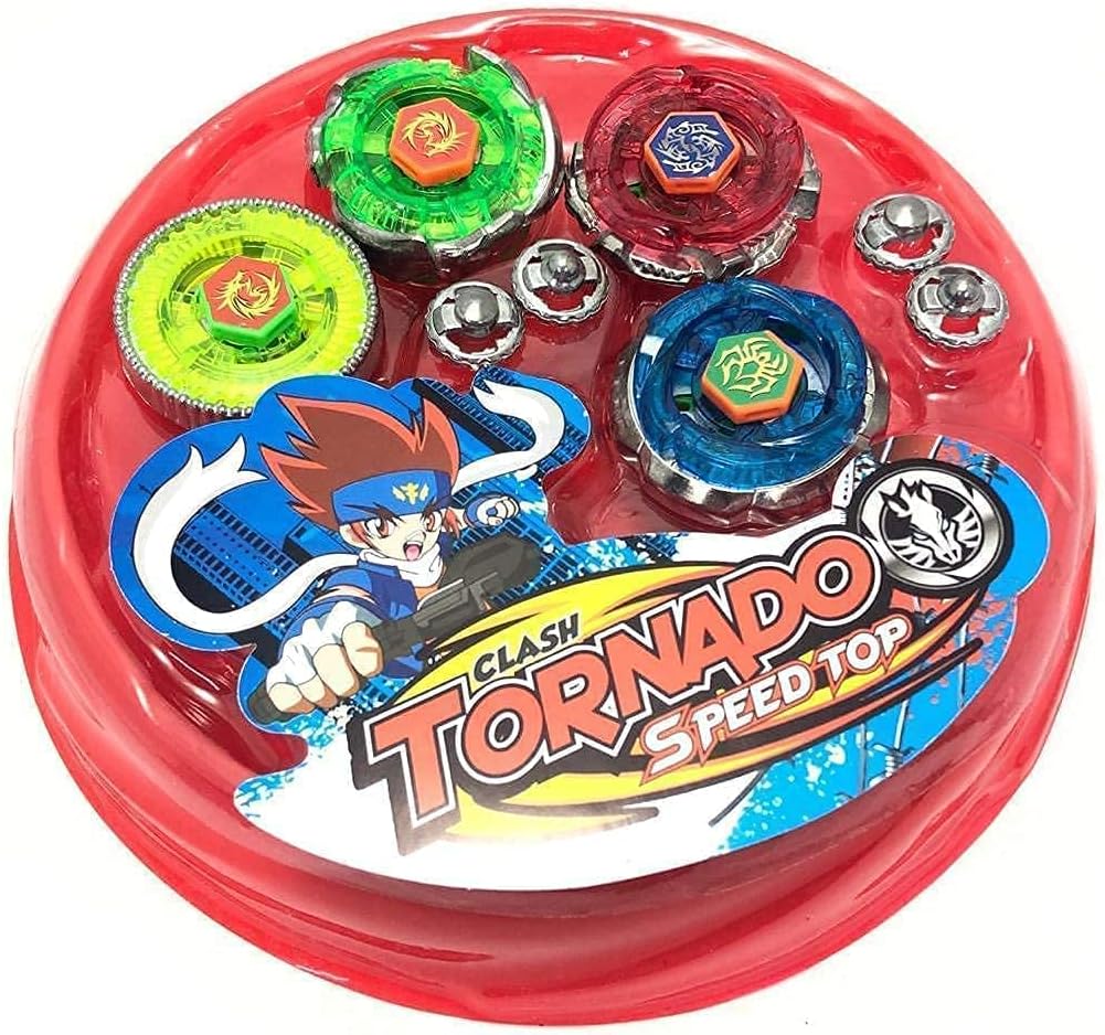 Kids Play Kids Metal Fusion Clash Of Tornado Speed Top Stadium Battle With 4 Beys&2 Launchers In One Pack(Multi Color)