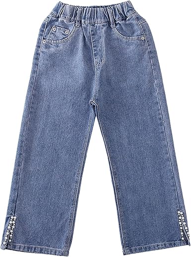 Amazon.com: Pantalones de mezclilla de moda con perlas divididas para niñas  : Ropa, Zapatos y Joyería