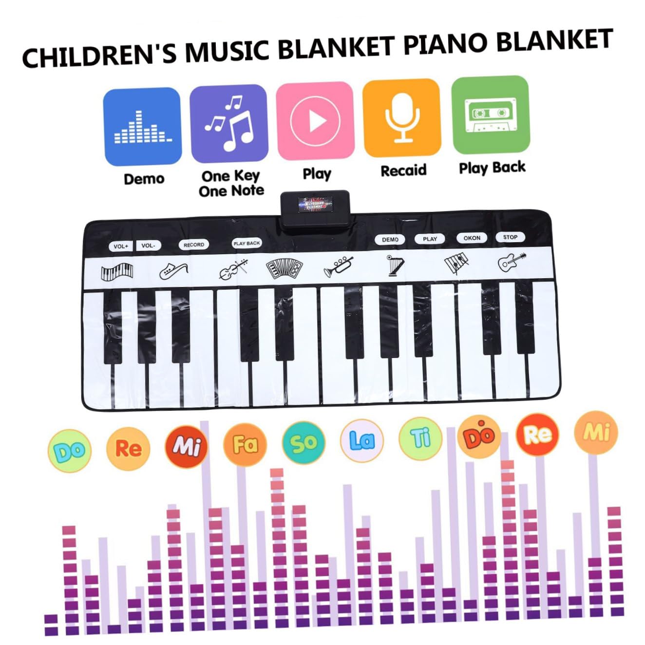 Tappeto Pianoforte Musicale 180x72cm Bianco 1 Pezzo | Tappetino Touch Play Tastiera, Confezione in Scatola Colorata, Resistenza All'usura e Finitura Liscia