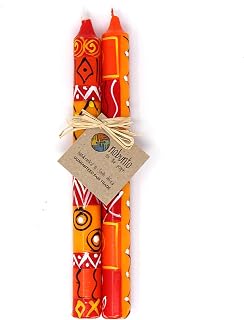 Global Crafts Pair of Hand-Painted Candles in African Designs (Zahabu)