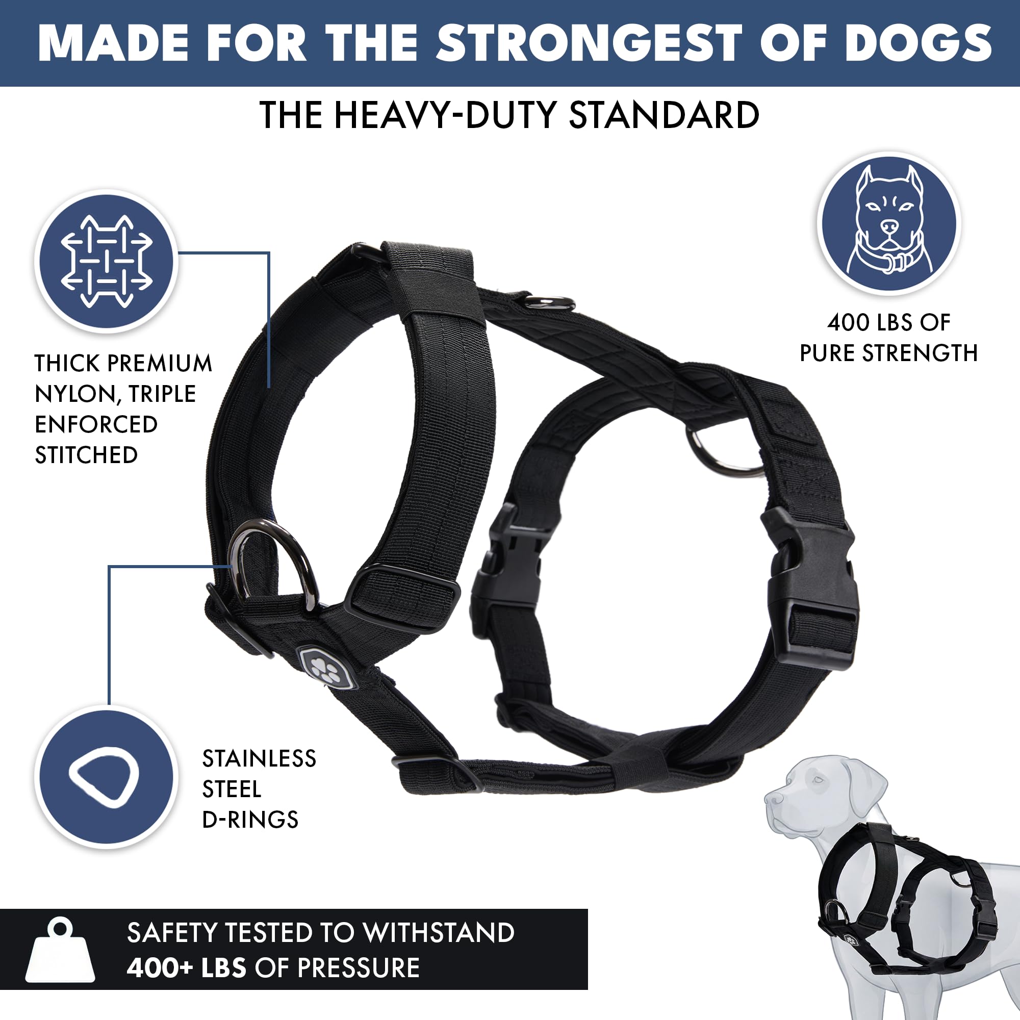Spark Paws Harnais pour chien sans traction pour chiens de grande taille, harnais pour chien très résistant pour grandes races fortes, réglable, design de halter en forme de Y rembourré avec clip