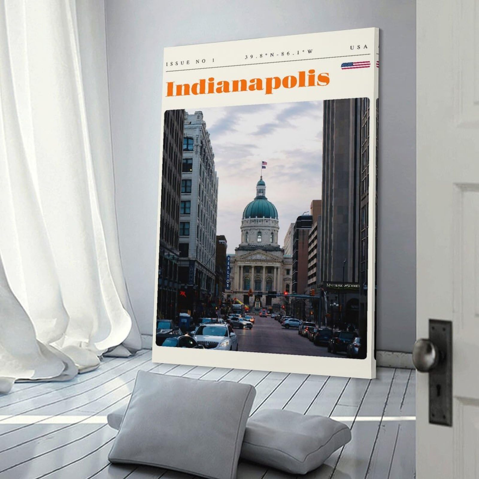 Junmoney Indianapolis Indiana Travel Art Canvas Wall Picture 20x30inch(50x75cm), for Study, Office Or Focused Interiors, Home Office Artwork with Decorative Appeal