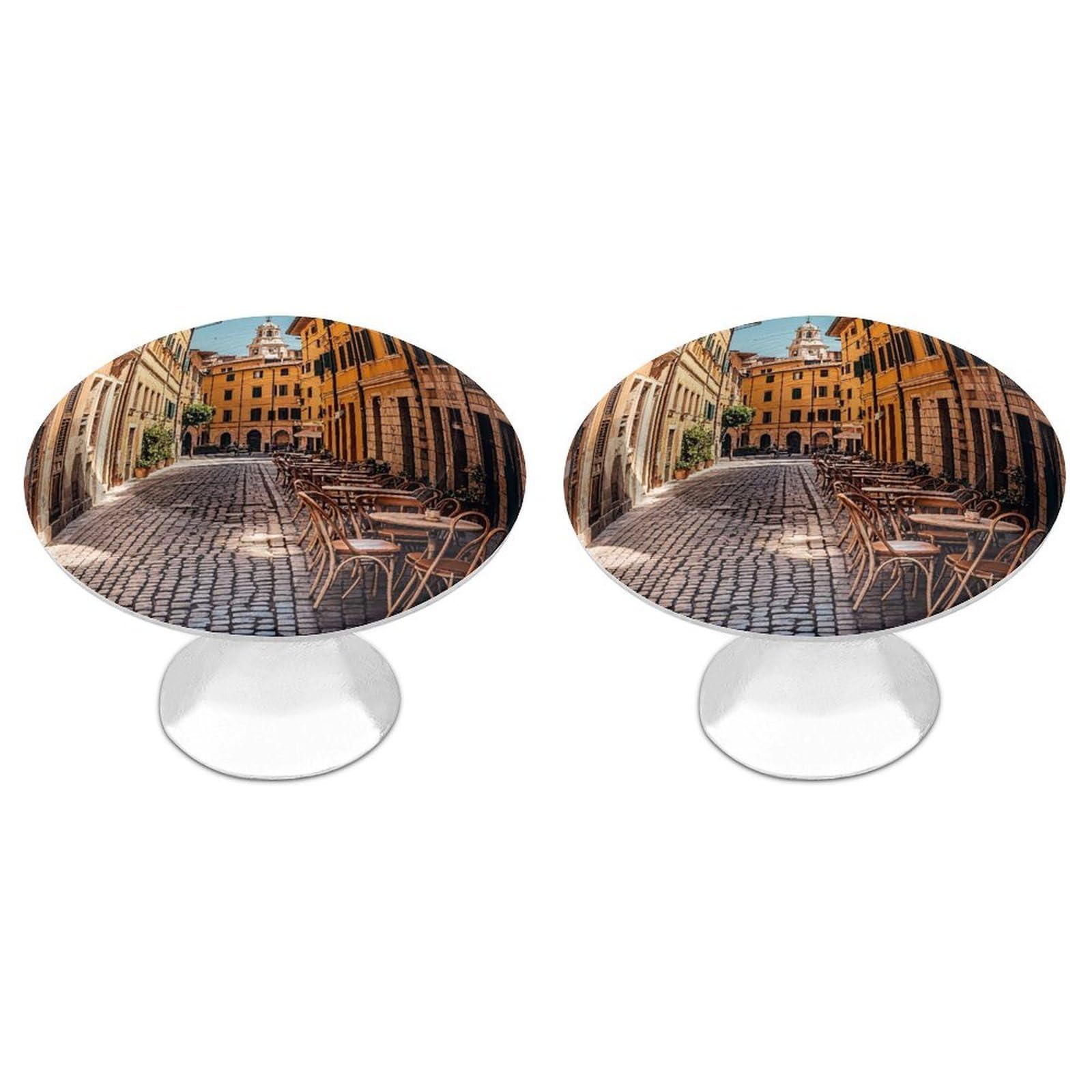 Fekiloot White Old Courtyard Cafe Chair City Rome Italy Cabinet Knobs For Kitchen Ornament, Round Zinc Decorative Drawer Pulls For Cabinets Trendy, Dresser Drawers Pulls Bathroom Dresser Knob With Screw