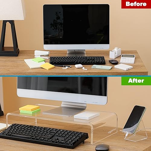 Miniatura 6 de Soporte acrílico para monitor de alta calidad, elevador de computadora transparente extra ancho de 20 x 10 x 4 pulgadas, soporte para laptop,