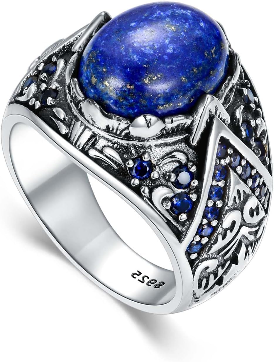 GDHKDDFL Gemstone rings, 925 Sterling Silver Oval Cut Blue Gemstone Ring with Custom Name, Jewelry Gift