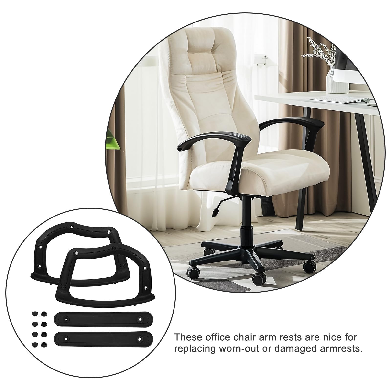 Reposabrazos Resistente al Desgaste Negro de Silla Profesional de Plástico Par Diseño Elegante Fácil Instalación y Mayor Comodidad para Sillas de Oficina