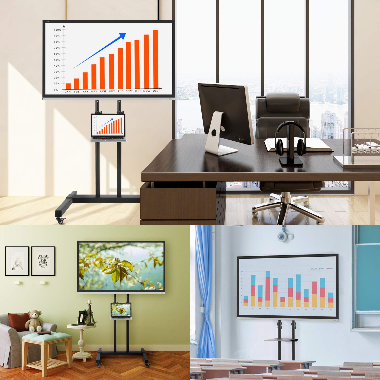 TAVR Mobile TV Stand Rolling TV Cart Floor Stand with Mount on Lockable