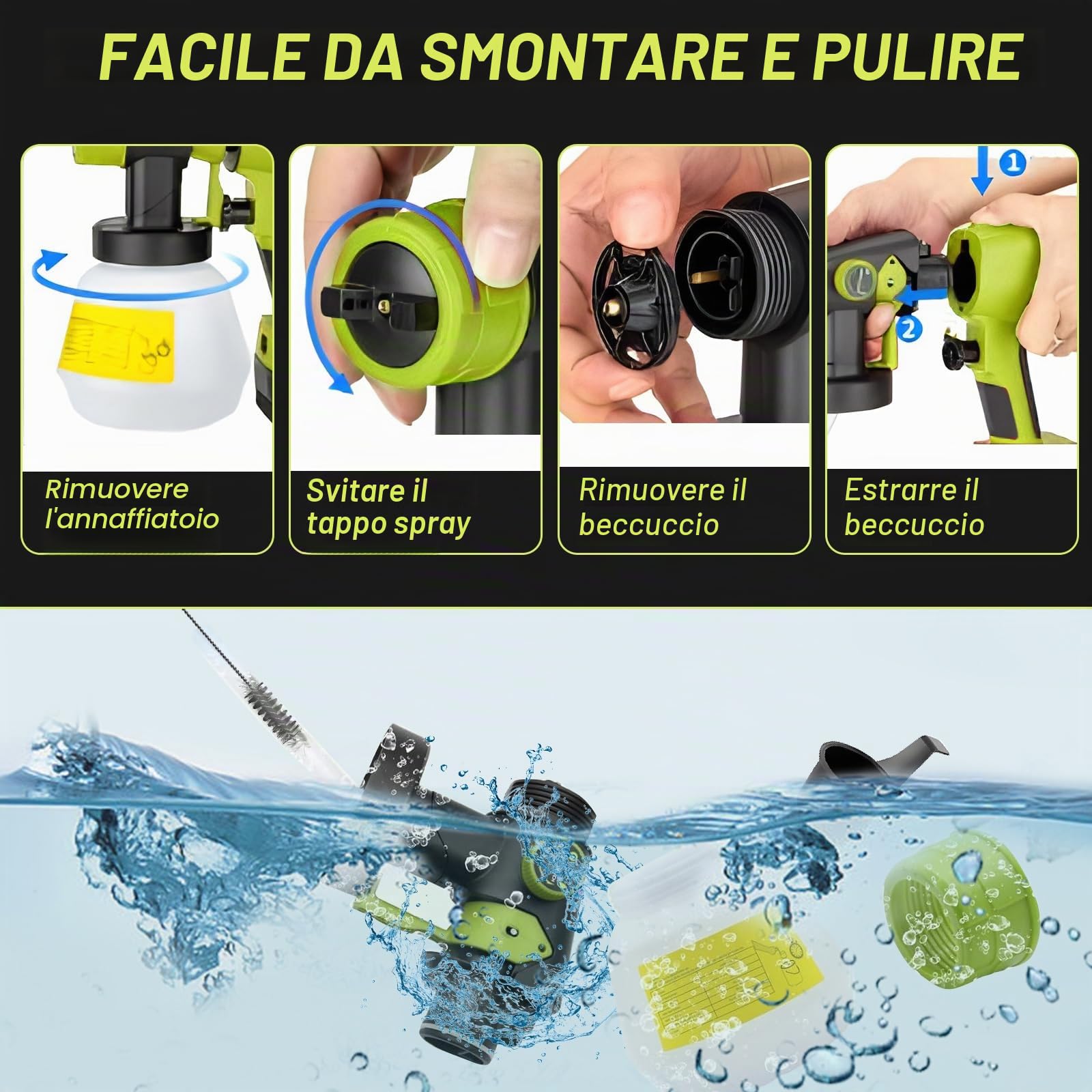 Spruzzatore di vernice senza fili per Ryobi 18 V, pistola a spruzzo elettrica HVLP portatile con 4 ugelli, contenitore da 1000 ml per pareti, recinzioni, casa fai da te pittura domestica