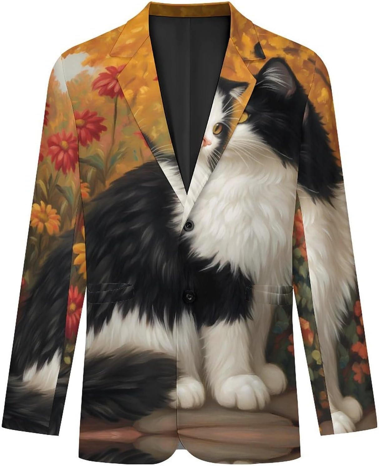 Long Hair Cow Cat Autumn Fashion Blazer for Men Suit Jackets Lightweight Button Lapel Sport Coats