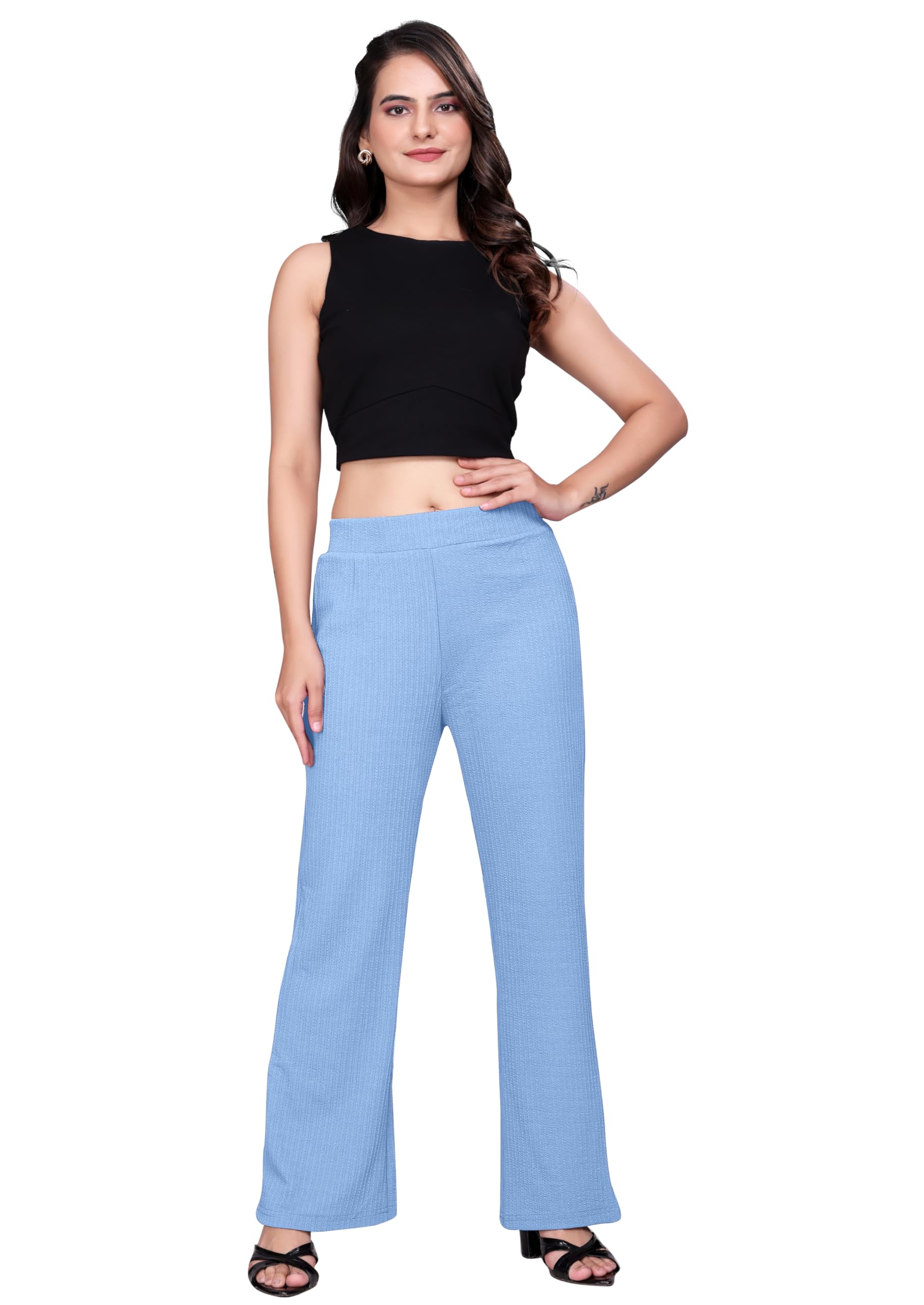 sora Women Textured Knit Straight Pants | Soft Comfort Fit Trousers | Stretchable Office, Travel & Everyday Wear Bottoms-picture-48