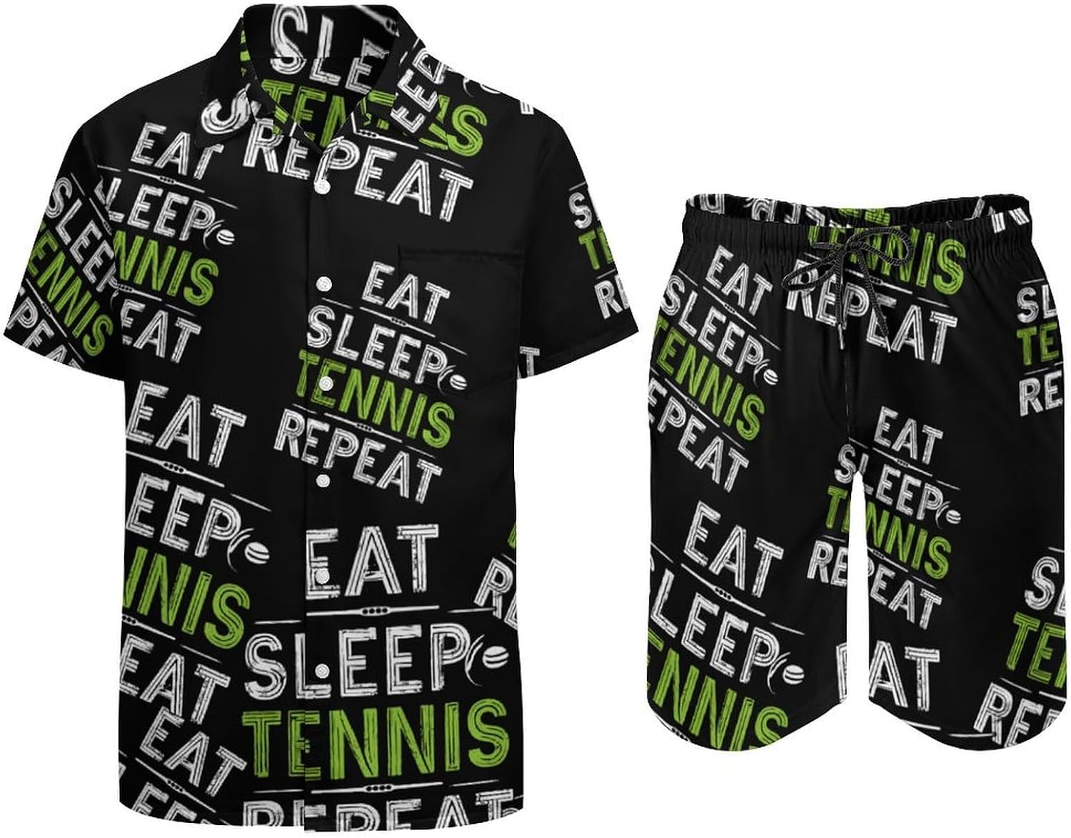 Funny Sport Tennis Men's Summer Beach 2 Piece Outfits | hawaiian button down shirt and shorts,vacation cruise,mens bathing suit