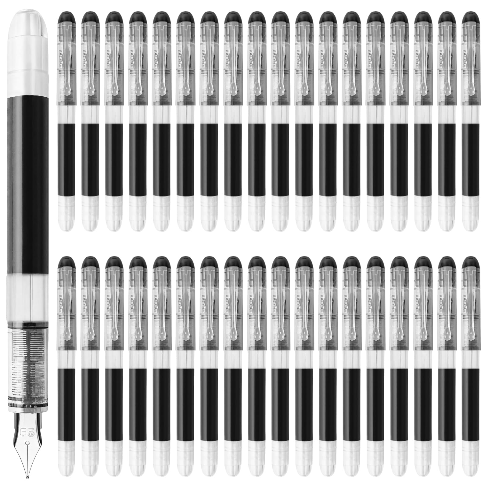 Penne stilografiche con pennino fine 0,02 ad asciugatura rapida, penne nere per studenti e ufficio, calligrafia e arte, grande capacità di inchiostro, in acciaio inossidabile, 36 penne