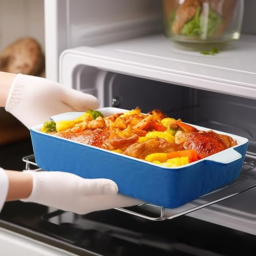 Miniatura 4 de Krokori Plato para hornear, cazuela rectangular para horno, bandeja para lasaña profunda de 9 x 13 pulgadas, de cerámica, utensilios para hornear