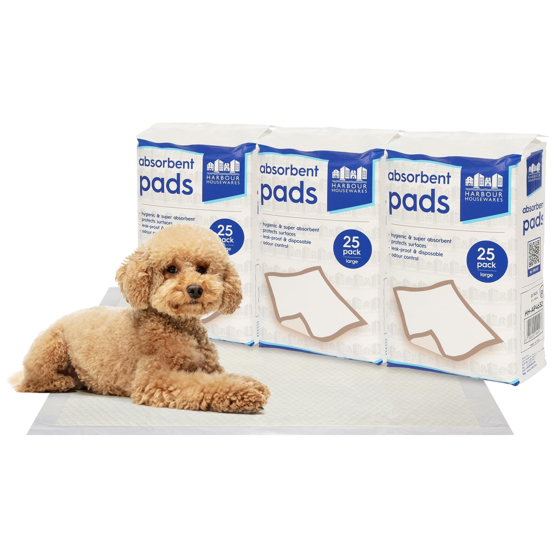 Harbour Housewares White 75X Disposable Puppy Pads - 60Cm X 60Cm - Large Absorbent Puppy Training Pads Leak-Proof Pee Pads For Dogs, Cats, Kittens Potty Training Mats