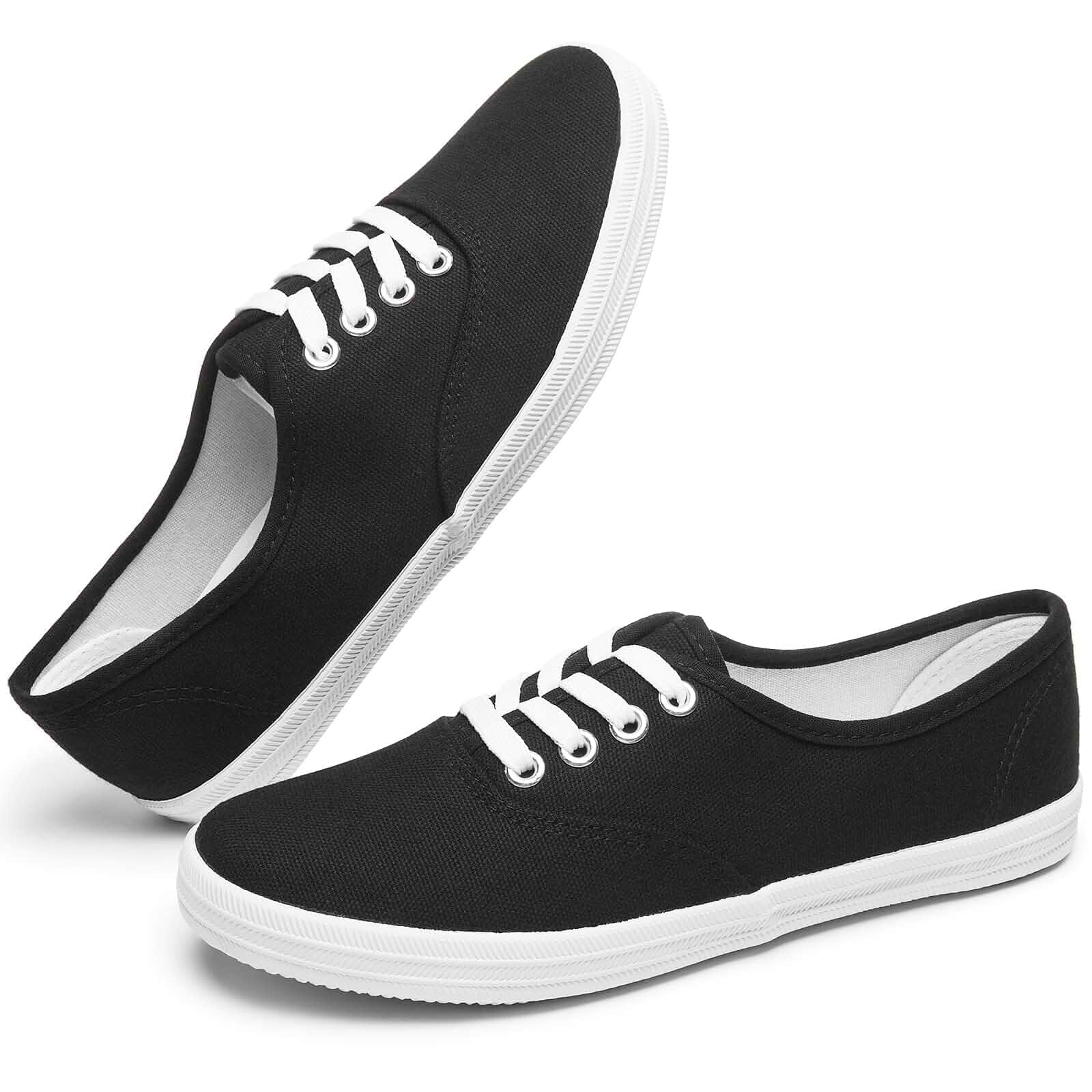 TUOPINWomens White Canvas Sneakers Low Top Lace-up Casual Tennis Shoes Breathable canvas, non-slip sole, lace-up, round-toe, slip-on for walking, tennis, casual.
