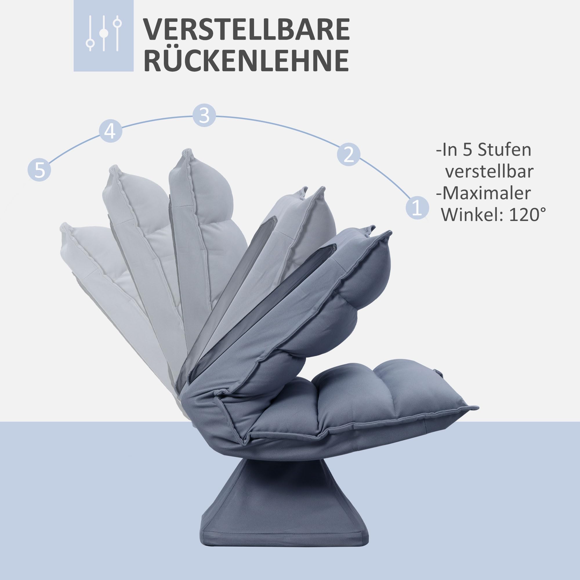 HOMCOM Bodenstuhl 360° drehbar Bodensessel mit Verstellbarer Rückenlehne gepolstert Relaxsessel zum Fernsehen, Lesen Lesesessel Meditationsstuhl Lazy Sofa für Meditation Yoga Zuhause Grau