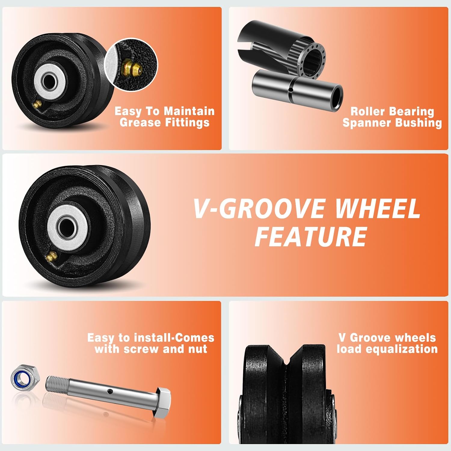 4" X 2" Cast Iron V Groove Wheel with Roller Bearing, 800 lbs Capacity,Industrial Metal Casters for Roll Tracks, Rolling, Sliding Gates(1Pack Black)