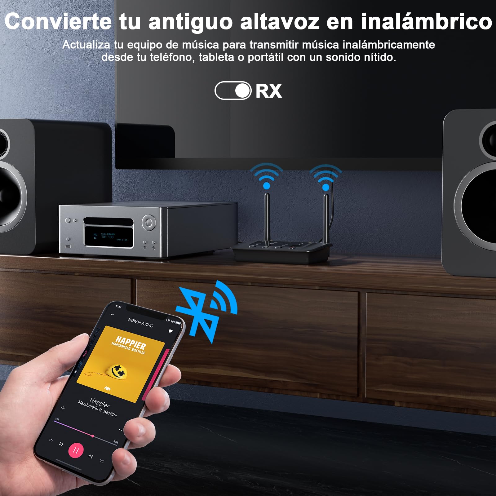 1Mii B03S Transmisor Receptor Bluetooth 5.3 para TV a 2 Auriculares, Emisor Adaptador Bluetooth Audio HiFi con aptX LL/HD/AD/ESS DAC Chip para Estéreo, Óptico/Jack 3.5mm AUX(RCA), Largo Alcance