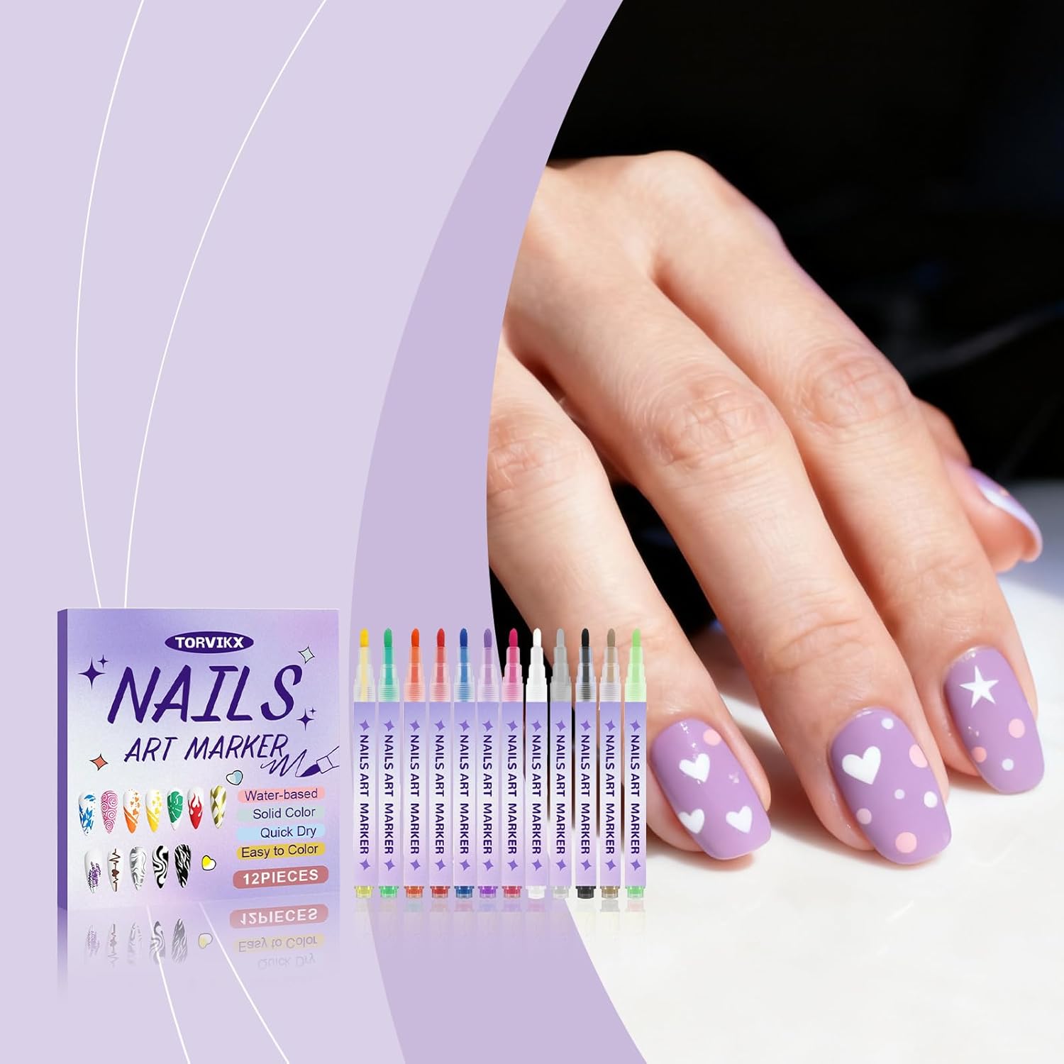 Nail Art Marker Set Water based Acrylic Paint Pens with Precision Tips for DIY There are a total of 24 nail art pens with varying thicknesses Beautiful Manicures Perfect for Ladies Girls 12 Color