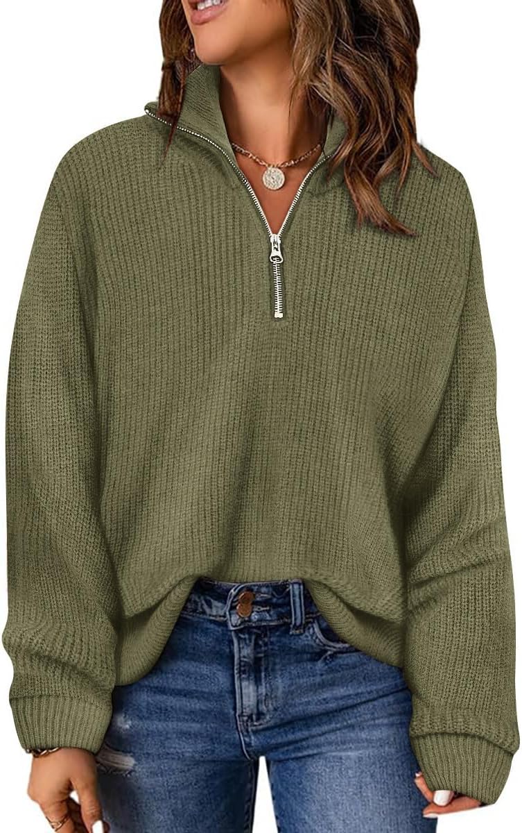 Womens Plus Size Sweaters 1/4 Zip Long Sleeve Pullover Tops Polo V Neck Dressy Casual Sweatshirts Fall Winter XL-5XL