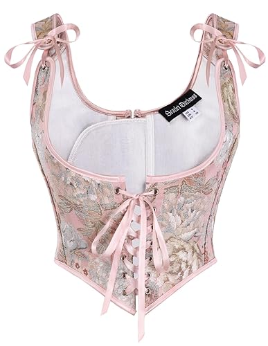 Scarlet Darkness Corset Tops for Women Renaissance Underbust Corset Boned Lace Up Corsets - Light Pink - 12
