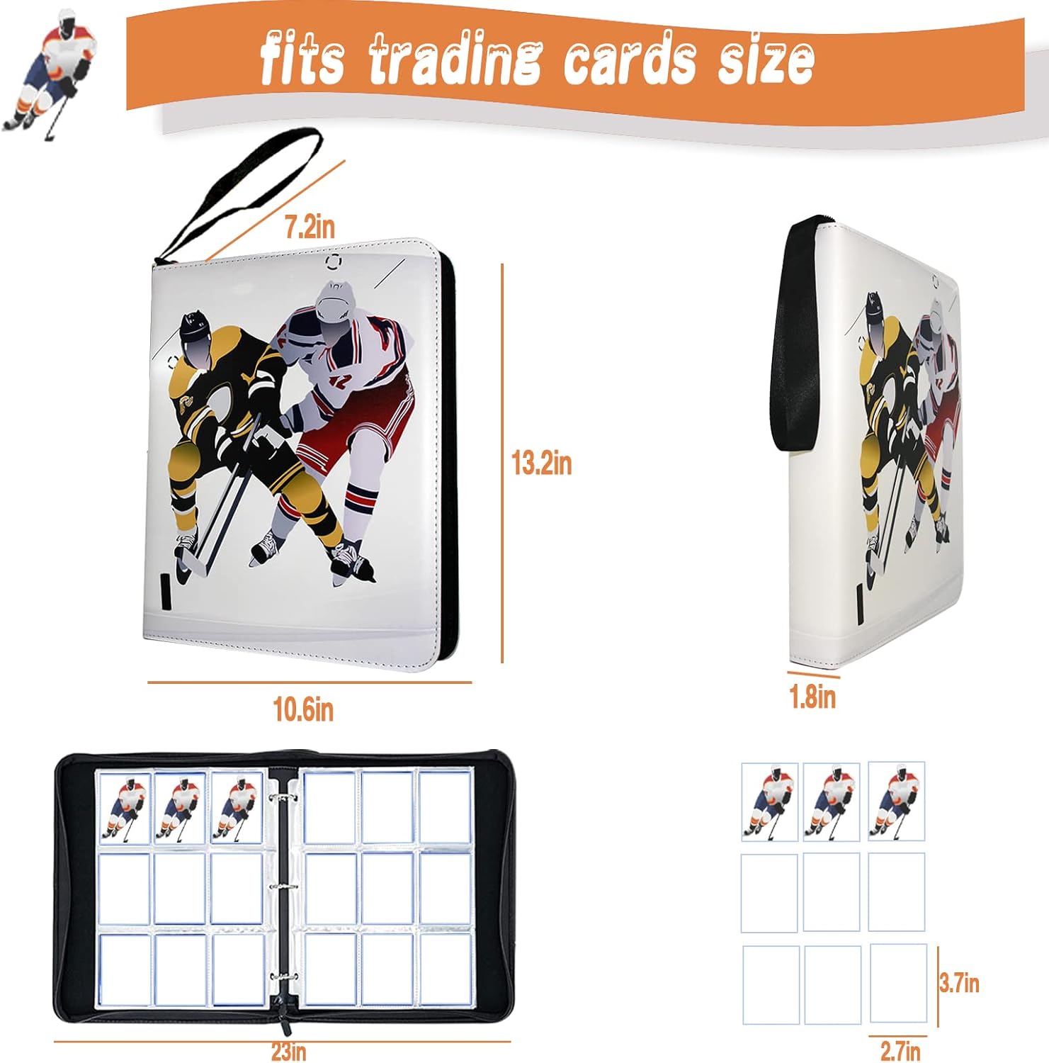 Hockey Card Binder, Trading Card Binder 9 Pocket with 50 Removable Sleeves Fits 900 Sport Cards, 3 Ring Card Holder Binder with Zipper, Collector Storage Album