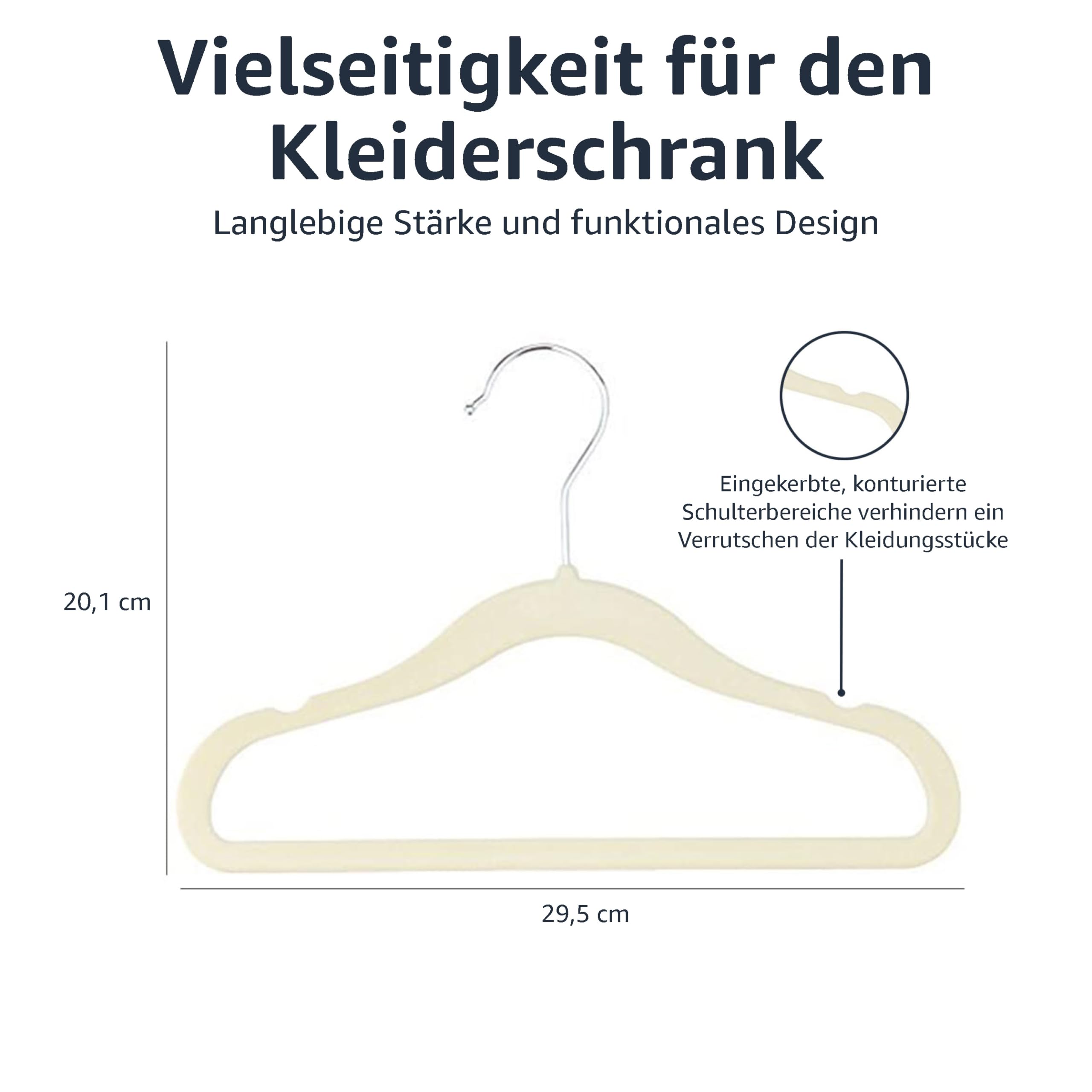 Amazon Basics Kinder-Kleiderbügel aus Samt, rutschfeste Kleiderbügel für Babys und Kleinkinder, 29 cm, 50er-Pack, Beige – Ansicht 4