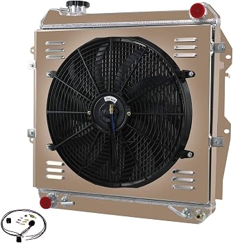 ALLOYWORKS 3 Row All Aluminum Radiator 16" Fan Shroud Relay for 1988-1995 Toyota Pickup 4Runner SR5 3.0L V6 Engines Crossflow Radiators, OEM CC50, 23 1/2" H x 23 1/2" W