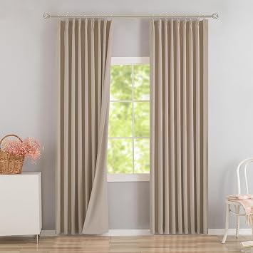 DONREN Khaki Pinch Pleated Blackout Curtains with Hooks - 94 inch Length Room Darkening Thermal Insulated Window Curtain Panels for Living Room Bedroom 2 Panel 40" Wx94 L