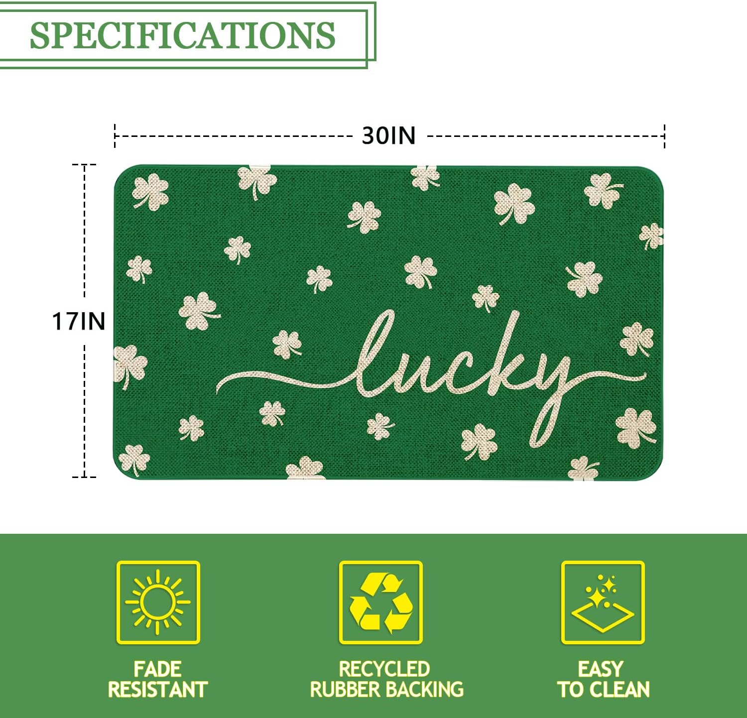 St. Patrick's Day Welcome Doormat 30x17 Inch St Patricks Lucky Shamrock Door Mat for Indoor Outdoor Entrance Non-Slip Washable Floor Mats St. Patricks Day Home Decor Rugs