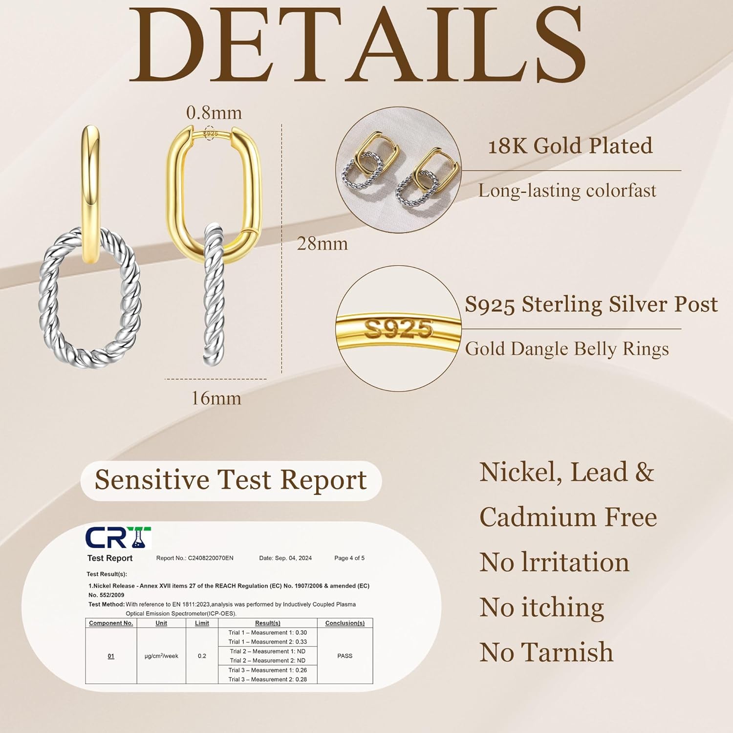 18K Gold Plated Two Tone Gold Silver Hoop Earrings for Women Hypoallergenic - 925 Sterling Silver Drop Dangle Paperclip Huggie Hoop Earrings - Chain Link Dangle Earrings Jewelry - Image 4