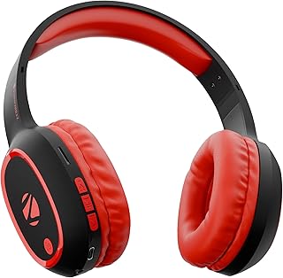Zebronics Wireless Headphones, Upto 60Hrs Playback, 40mm Drivers, BT v6.0, AUX, Micro SD, Media/Volume Control, Type-C Charging, Dual Pairing, Gaming Mode, Adjustable Headband (Thunder, Red)