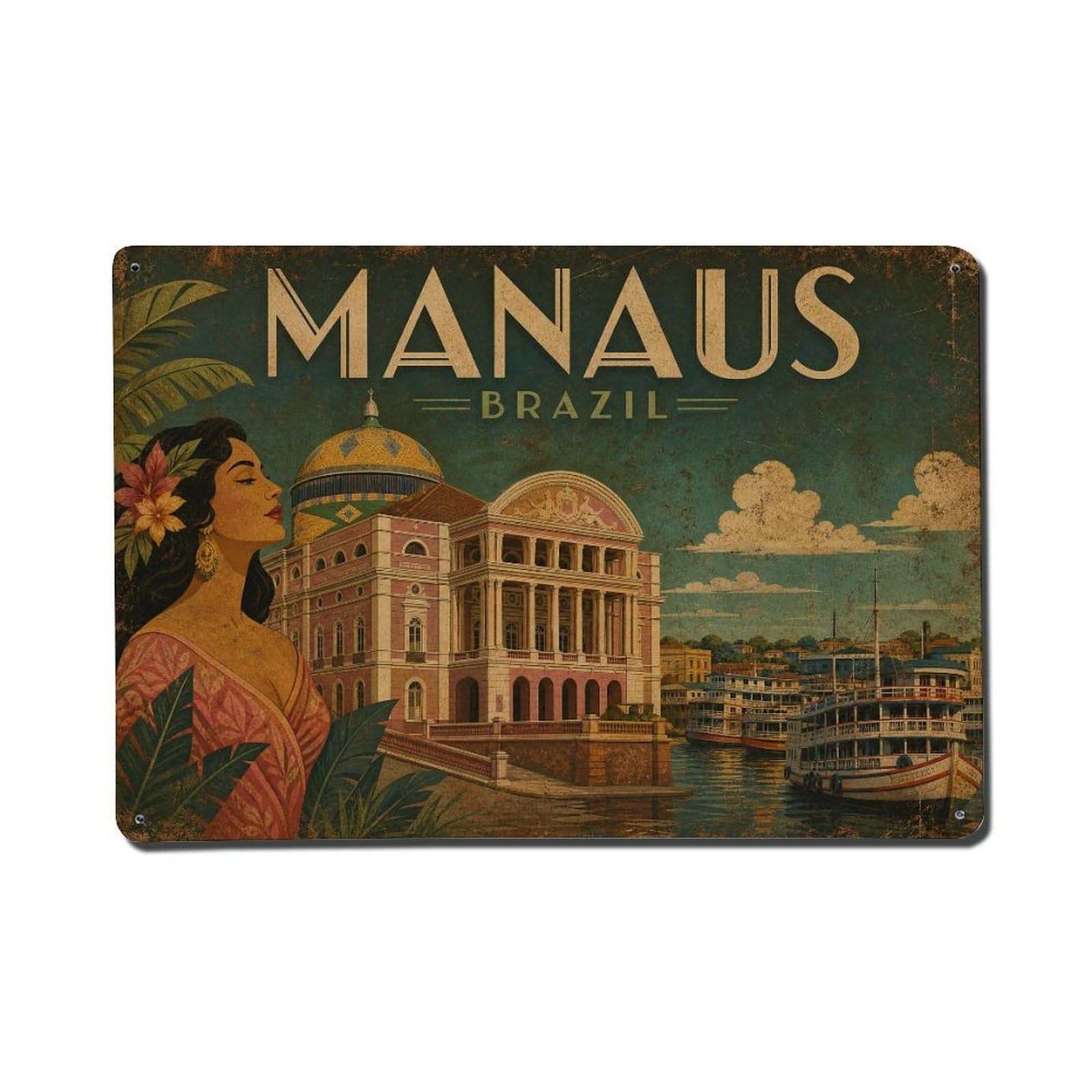 Travel Vintage Brazil Manaus Metal Tin Sign