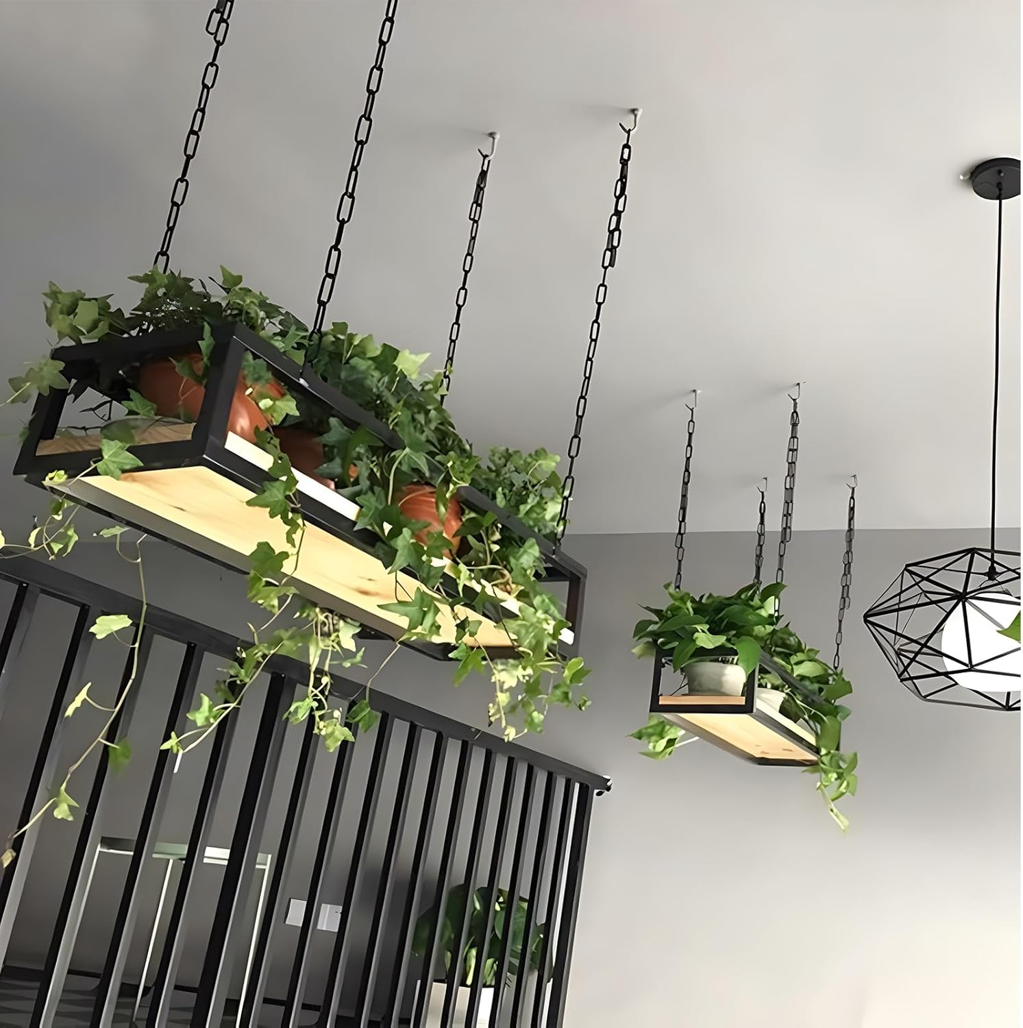 Wall-Mounted Ceiling Shelf, 60x25x15cm Hanging Storage Rack for Red Wine, Goblets, Plants, Books - Stylish Display Shelf & Flower Pot Stand