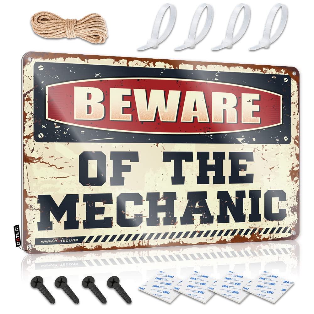 ZTBBDNQHA Bar Metal Sign Decor Beware Of The Mechanic Tin Sign Vintage Metal Tin Sign Funny Office Signs(20X30CM)
