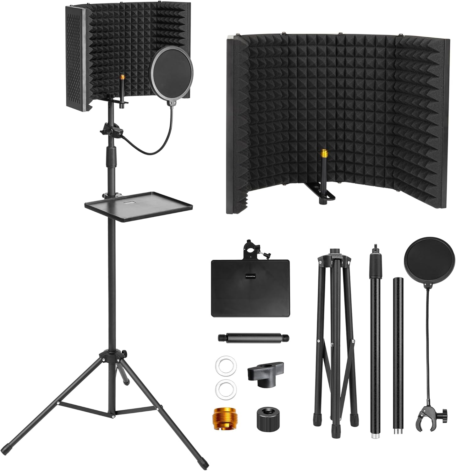 Microphone Isolation Shield, Foam Protection with Pop Filter, Tripod Stand, Foldable Design