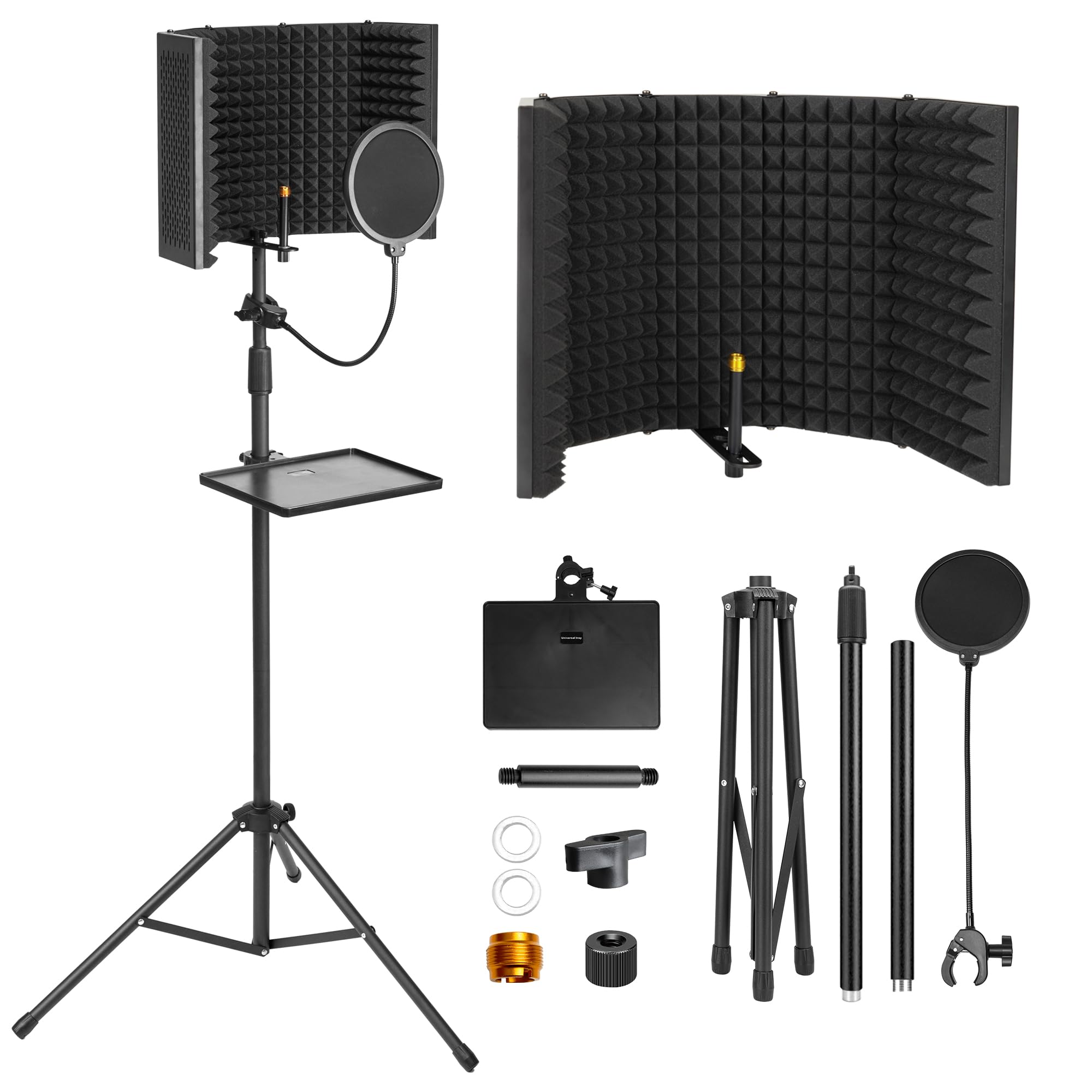 Mikrofon-Isolationsschild, Schaumstoffschutz mit Pop-Filter, Stativständer, faltbares Design