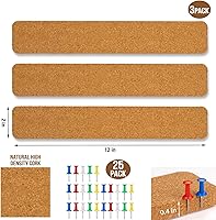 Vista 2 de Tiras de corcho para paredes, 3 piezas de tablero de corcho autoadhesivo para oficina con 20 chinchetas para pegar notas, fotos, aretes, collares