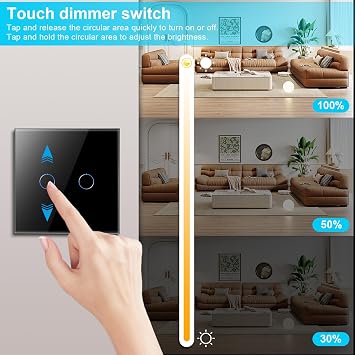 CNBINGO Double Smart Dimmer Switch, Black Glass WiFi Touch Light Switch