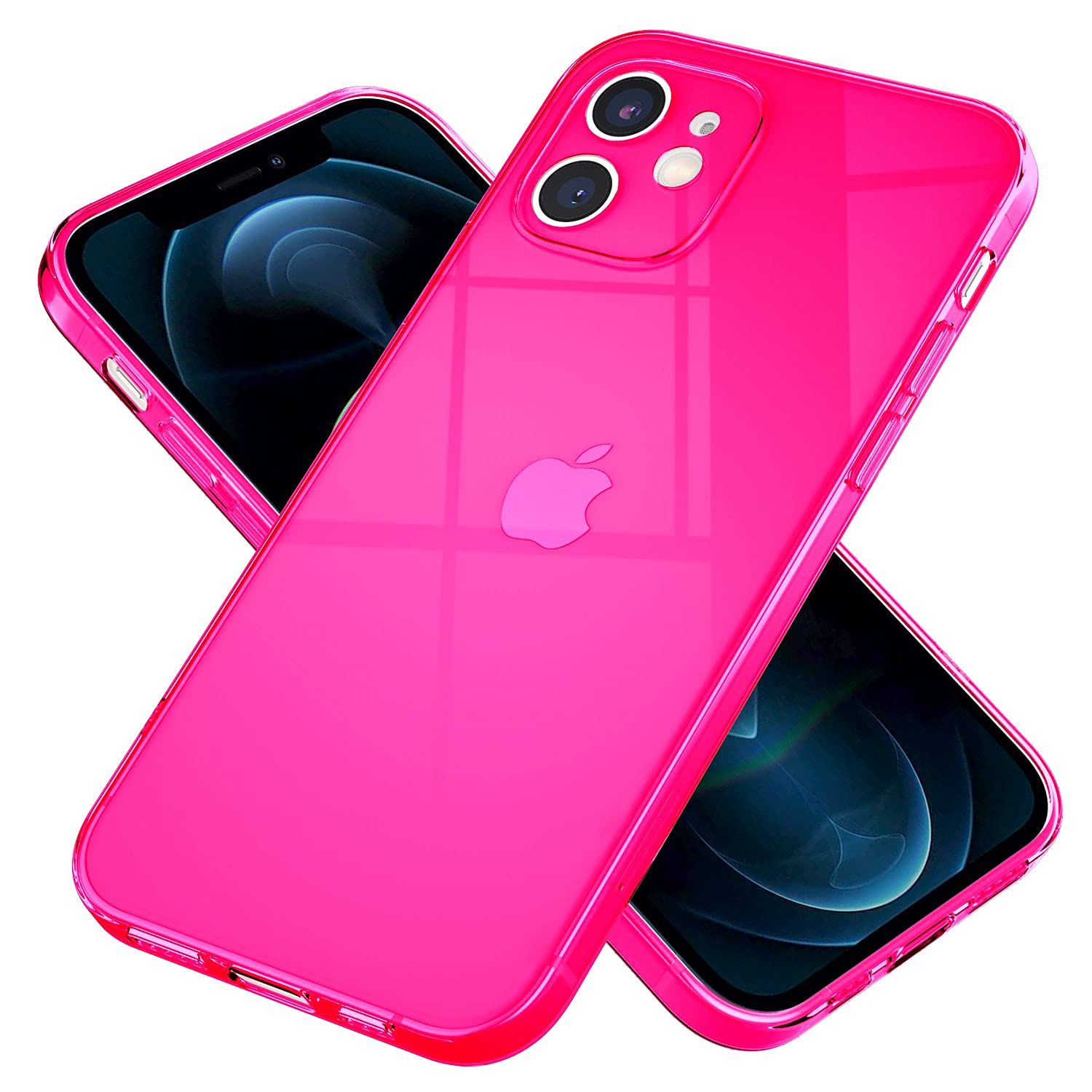 NALIA Klare Neon Handyhülle Für IPhone 12 – Transparentes Silikon Case In Pink, Dünn & Flexibel Mit Kameraschutz