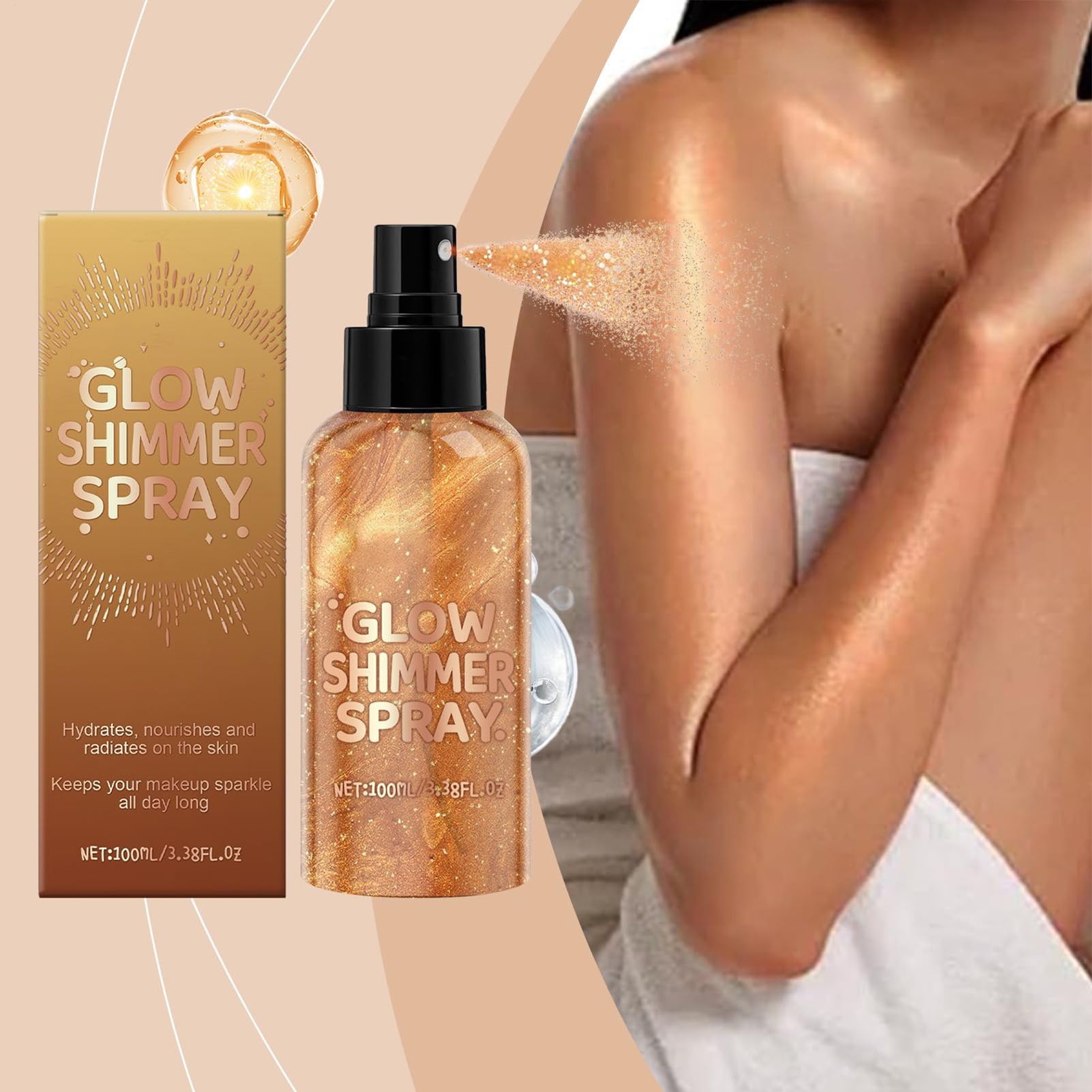 Body Glitter Spray, 100 ml Shimmer Mist for Hair & Skin, Moisturizing Glitter Spray, Long Lasting, for Nightclub, Festival, Prom Makeup Wife Women Teens Adult