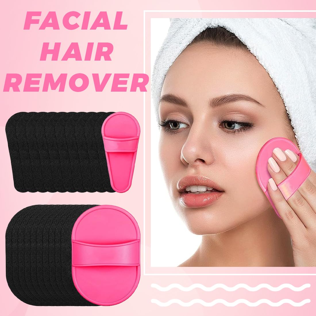 10pcs Depilación Facial, 2 almohadillas de piel de color rosa para las piernas y 8 de papel negro de depilación fina, para los brazos del cuerpo de la cara para las mujeres