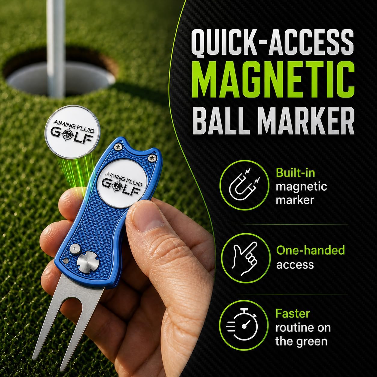 Golf Divot Repair Tool — 5-in-1 Golfing Ball Marker, Pitch Mark Repair, Putting Alignment, Club Tee, and Groove Cleaner, Accessory Metal Switchblade Design - Ideal Gift for Golfers image 4