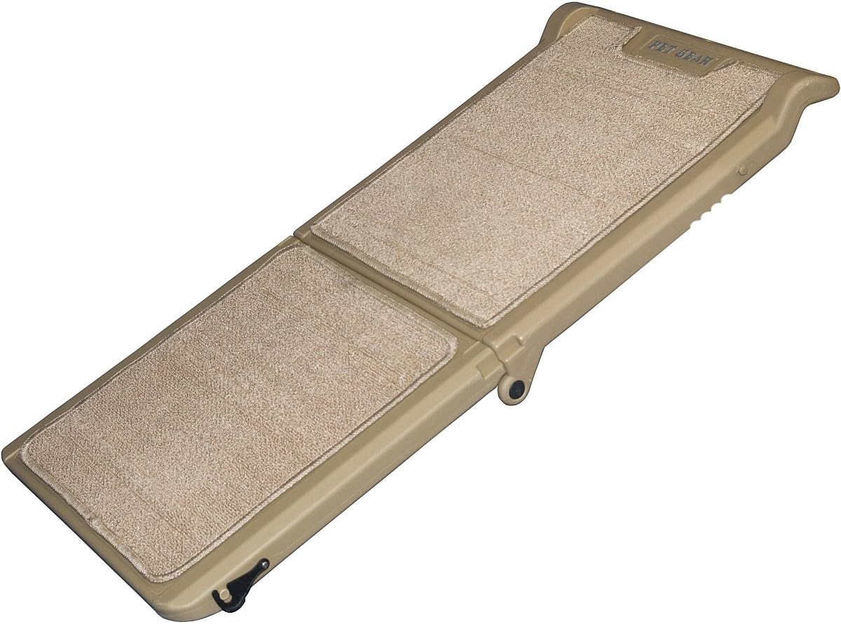 Pet Gear Travel Lite Bi-Fold Ramp for Cats/Dogs, Lightweight/Portable, Safety Tether Included, Rubber Grippers for Stability, PG9050TN, Bi-Fold Half Ramp 42" L, Tan, 42x16x4 Inch
