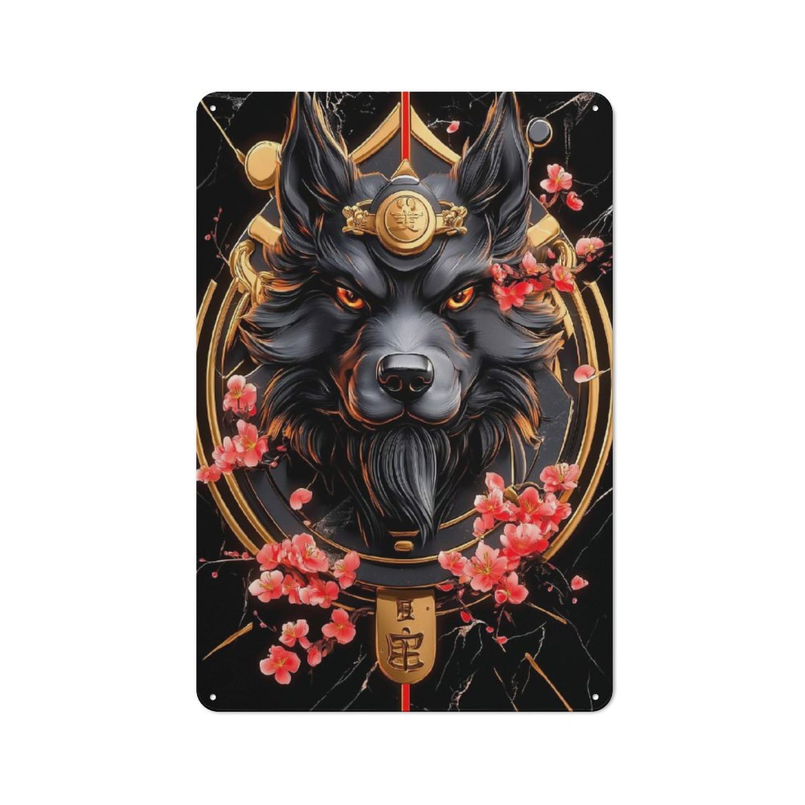 Black Schnauzer Dog with Cherry Blossoms Vintage Tin Sign 30x20cm, Rustic Bistro Wall Plaque for Coffee Bar, Kitchen, Bistro Or Tea Corner