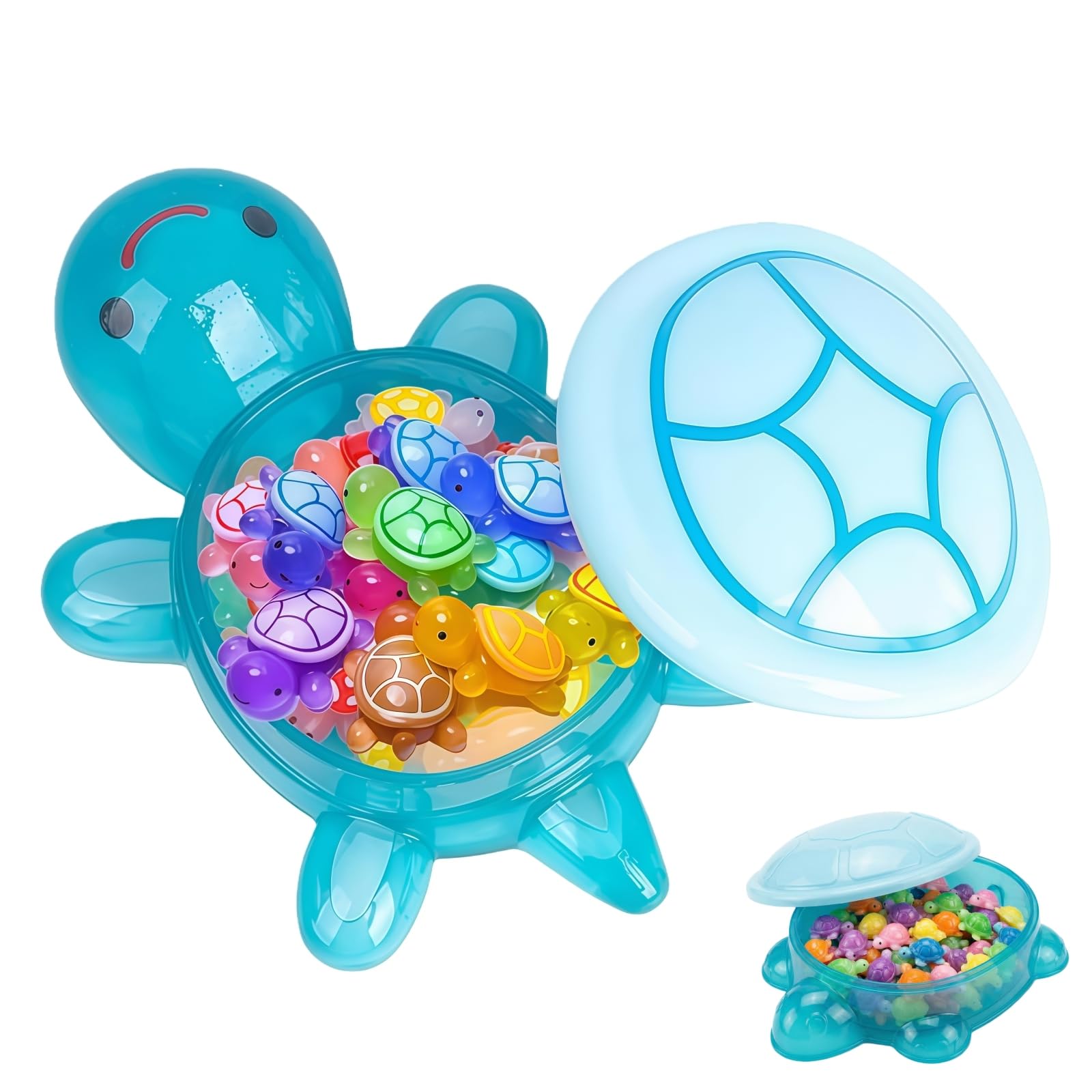 Glow in the Dark Mini Animals Turtles, 17cm Blue Glowing Turtle & 60PCS 2cm Mini Resin Turtles, Tiny Turtle Toys with Storage Box, Luminous Resin Animals Charms for for Fish Tank Landscape Decoration