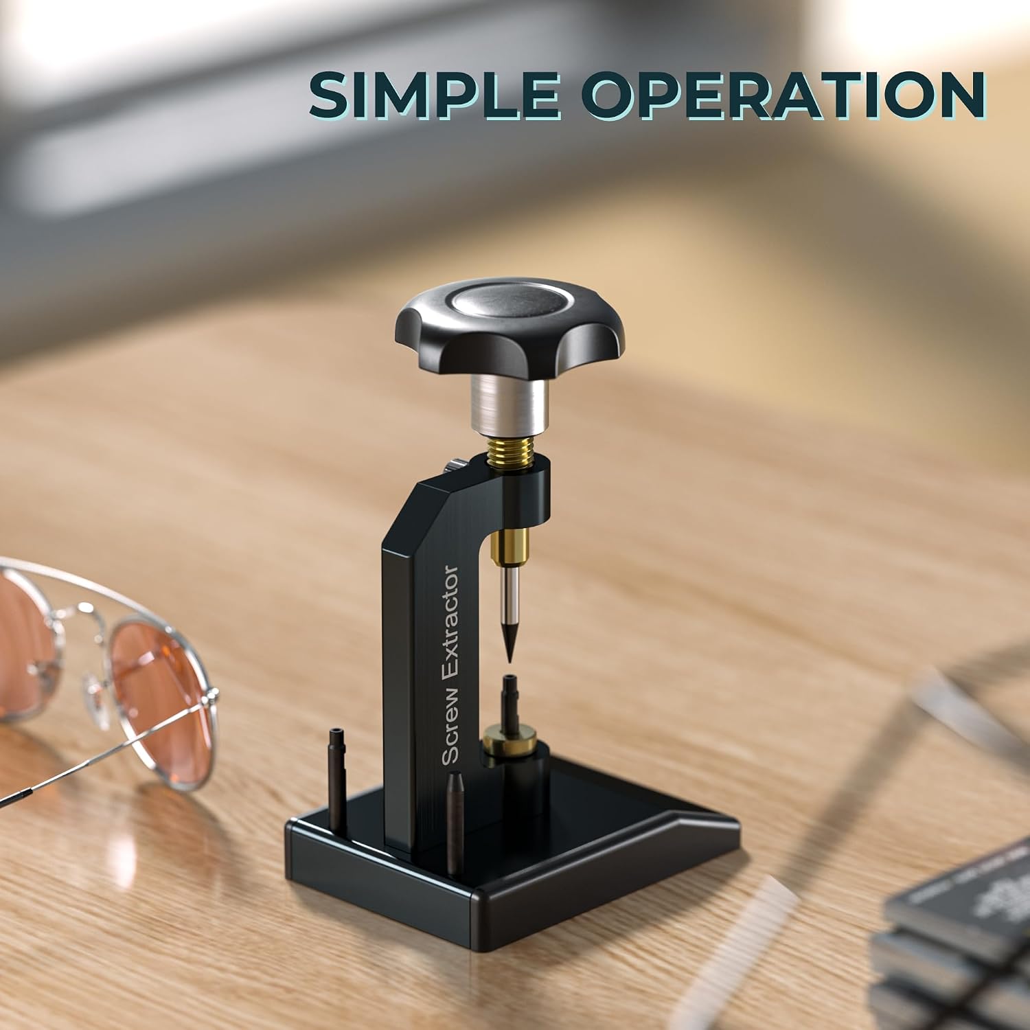 Eyeglass Broken Screw Extractor, Optical Glasses Screw Extractor, Eyeglass Tiny Screw Puller with Thimble Holder, Glasses Adjustment Repair Processing Tool